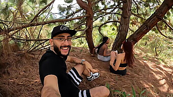 I join my two friends for a workout and we unexpectedly engage in a threesome outdoors