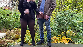 Public Pantyhose Milf Indulges In Mutual Masturbation Fetish