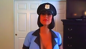 Busty Brunette Officer Indulges In Solo Play On Camera